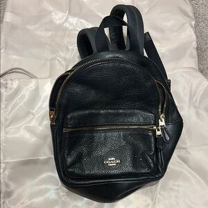 Coach Black Leather Backpack with Gold Accents